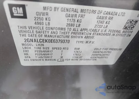 2014 Chevrolet Equinox Lt z USA, uszkodzony, nr VIN 2GNALCEK0E6379370